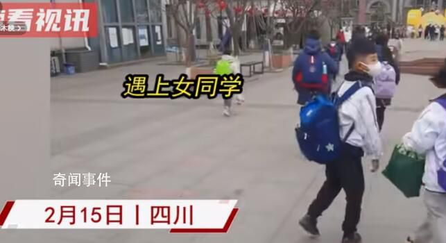 男孩进校门顺手帮女生提包 动作娴熟自然看懵家长