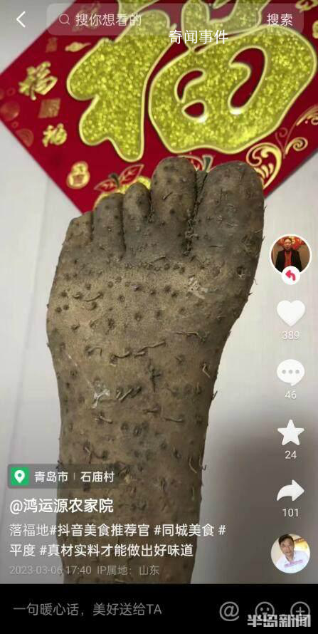 男子买到奇葩山药外形酷似人脚掌 真佩服大自然的鬼斧神工