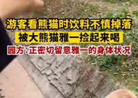 游客饮料不慎掉落被大熊猫捡来喝 喝完还顺手洗了个头