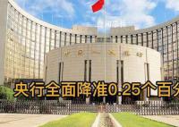 央行3月27日降准0.25个百分点 不含已执行5%存款准备金率的金融机构