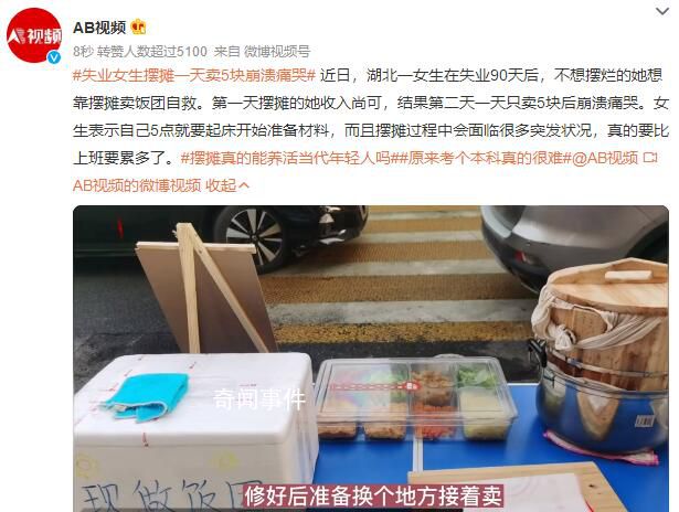 失业女生摆摊一天卖5块崩溃 比上班累多了