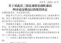 武汉三镇对阿齐兹罚款1美元 中国足协连遭讽刺回怼