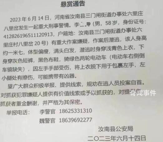 河南汝南2人疑被杀 嫌犯落网