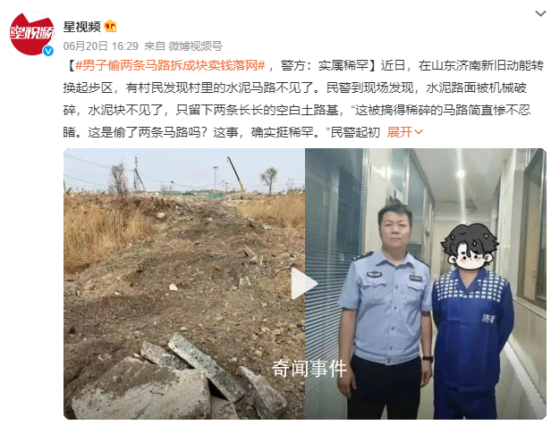 男子偷两条马路卖钱 警方:稀罕