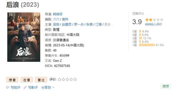 后浪豆瓣开分3.9 引发网友热议