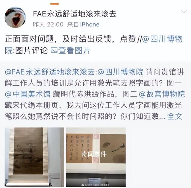 讲解员用激光笔照射古画 四川博物院致歉