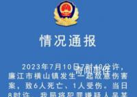 广东廉江发生故意伤人案致6死1伤 目前正在处理中