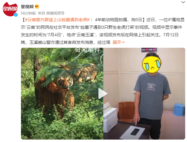 男子自称上山捡菌遇老虎 警方:行拘