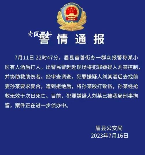 男子找前妻复合未果打死对方 被刑拘