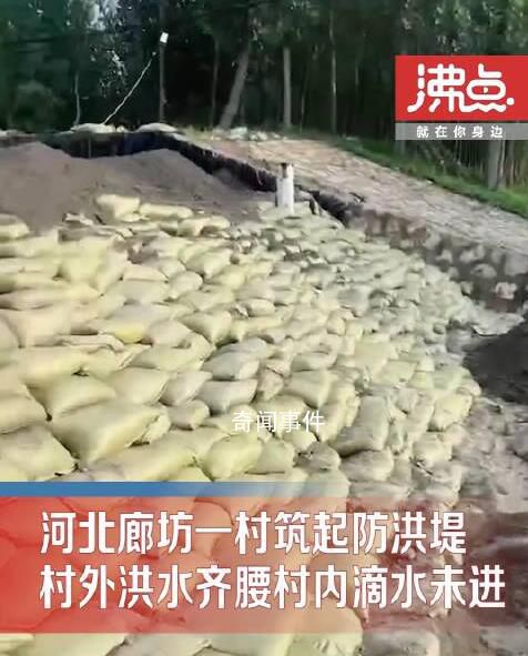 廊坊一村筑起防洪堤村内滴水未进 村外是齐腰深的浑浊洪水