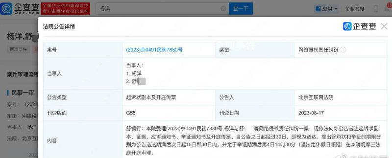 杨洋告黑案将开庭 网络不是法外之地