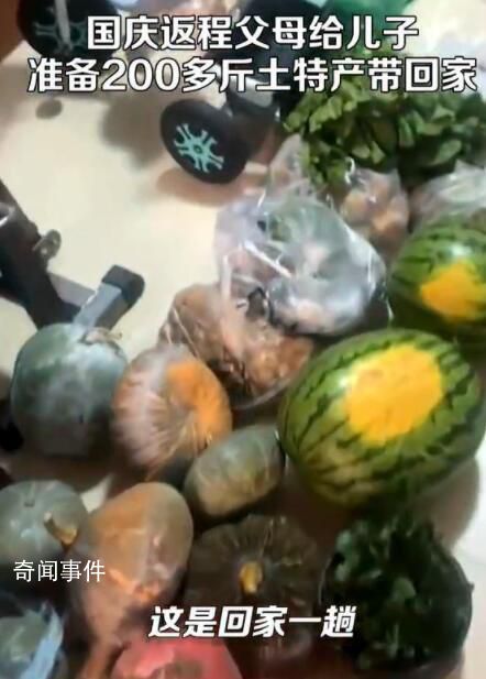 国庆返程父母准备200多斤特产 10趟才把父母装的特产搬回