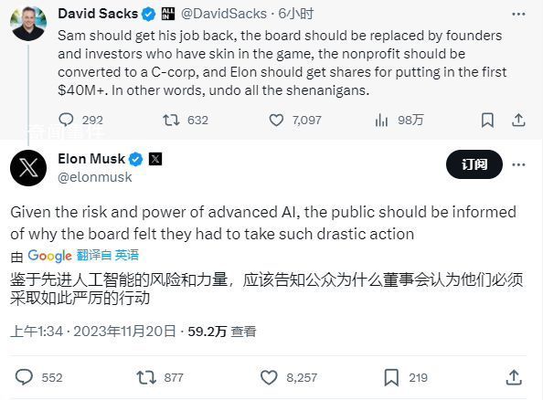 马斯克回应ChatGPT之父被开除