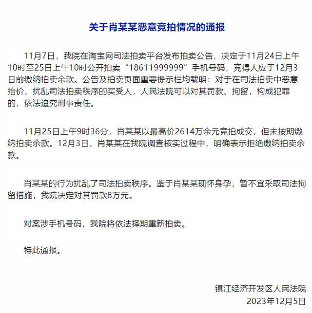 法院通报2614万恶意竞拍手机号详情