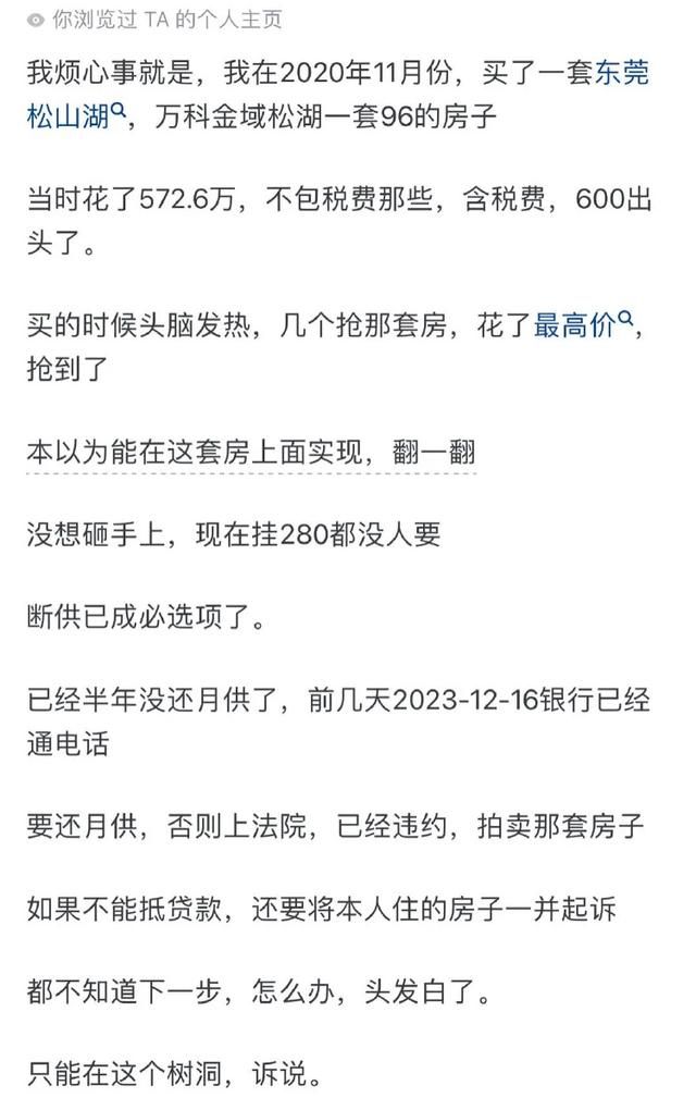 东莞业主600万房卖280万没人要 断供已成必选项