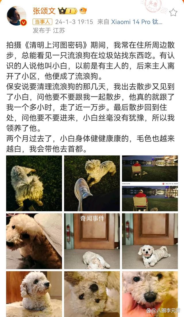 张颂文领养了流浪狗 网友纷纷感慨张颂文十分有爱心