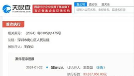 格力回应王自如被执行3383万 执行法院为深圳市南山区人民法院