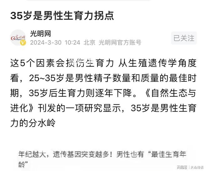 35岁是男性生育力拐点 25~35岁是男性精子数量和质量的最佳时期